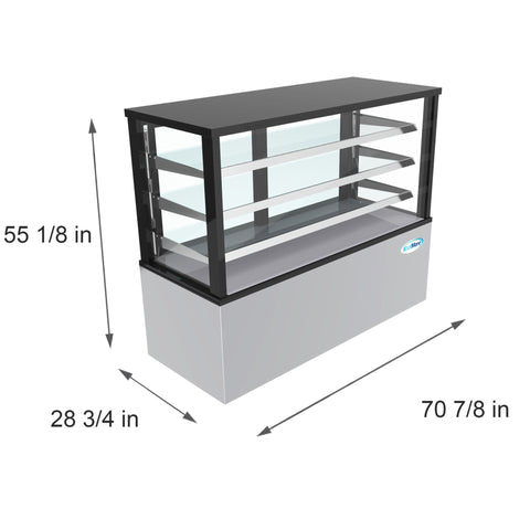 71 in. Refrigerated Bakery Display Case for Cakes, Stainless Steel Frame, 30 cu. ft. RBD30C.
