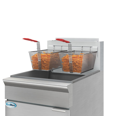 75 lb. Floor Standing Liquid Propane Commercial Fryer with 150,000 BTU in Stainless-Steel, ETL Listed (KM-FDF75-LP)