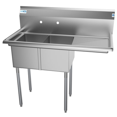 43 in. Two Compartment Stainless Steel Commercial Sink with Drainboard, Bowl Size 12"x 16"x 10" SB121610-16R3