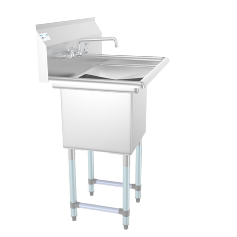 33 in. One Compartment Stainless Steel Commercial Sink with Drainboard, Bowl Size 15"x 15"x 12" SA151512-15R3FA.
