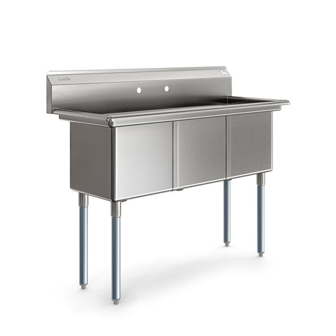 51 in. Three Compartment Commercial Sink, Bowl Size 15x15x14, 18 Gauge Stainless-Steel (KM-SC151514-N3)