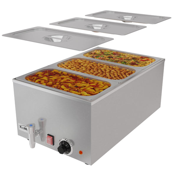 電気ウォーマー 3コンパートメント 6 Qt. Three-Section Electric Countertop Food Warmer With Faucet