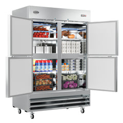 54 in. Commercial Stainless Steel Solid Half Door Reach-In Refrigerator 47 cu. ft. RIR-2D-SSHD