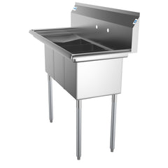 45 in. Three Compartment Stainless Steel Commercial Sink with Drainboard, Bowl Size 10"x 14"x 10" SC101410-12L3.