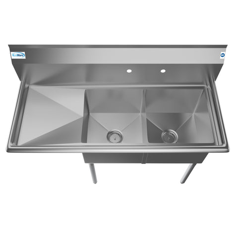 48 in. Two Compartment Stainless Steel Commercial Sink with 2 Drainboards, Bowl Size 15"x 15"x 12" SB151512-15L3.