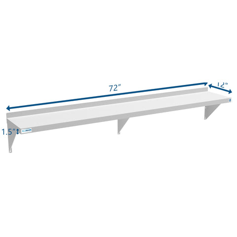 12" x 72" 18-Gauge Stainless-Steel Heavy Duty Wall Shelf, WMSH-1272.