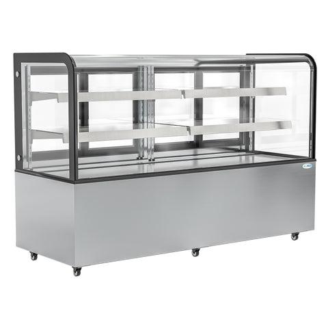 71 in. Dry Bakery Display Case with Front Curved Glass Protection, 20 cu ft. BDC-20C.