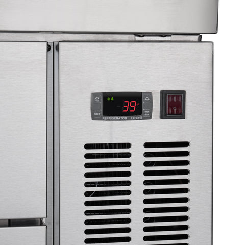 84 in. Commercial Chef Base Refrigerator Storage Cabinet for Cold Foods, Fresh Ingredients, and Condiments, Refrigerated Pull-Out Drawers, Rolling Caster Wheels, ETL Listed (KM-BR-844D)