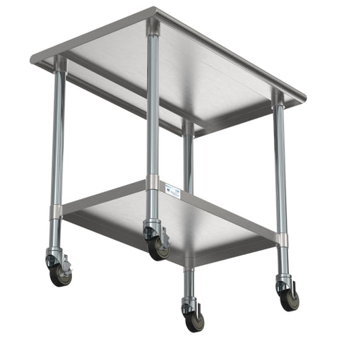 24" x 36" 18-Gauge 304 Stainless Steel Commercial Work Table with Casters, CT2436-18C.