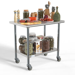 24" x 36" 18-Gauge 304 Stainless Steel Commercial Work Table with Casters, CT2436-18C.