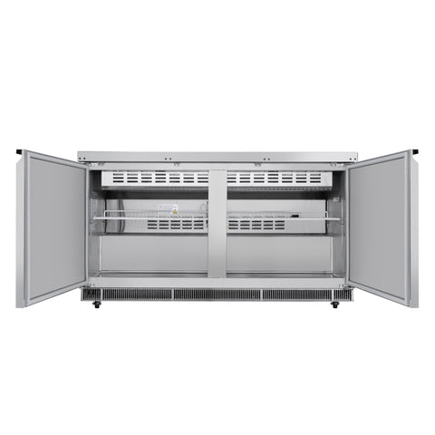 60 in. Commercial Refrigerated Prep Station Cold Table, Stainless-Steel Refrigerator with 12 Pan Storage with Cover and Two Adjustable Shelves, ETL Listed (KM-RBT-60C)