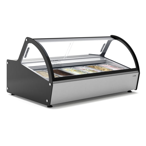 46 in. Countertop Gelato Display Case with 6 Pans and Built-in Glass Sneeze Guard in Stainless-Steel (KM-CGD-6P)