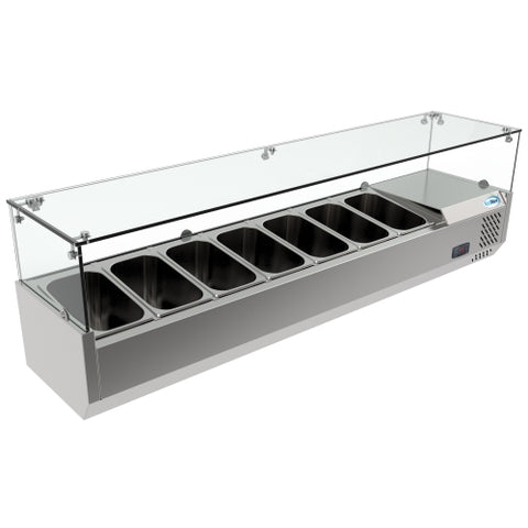 59 in. Seven Pan Refrigerated Countertop Condiment Prep Station - SCDC-7T