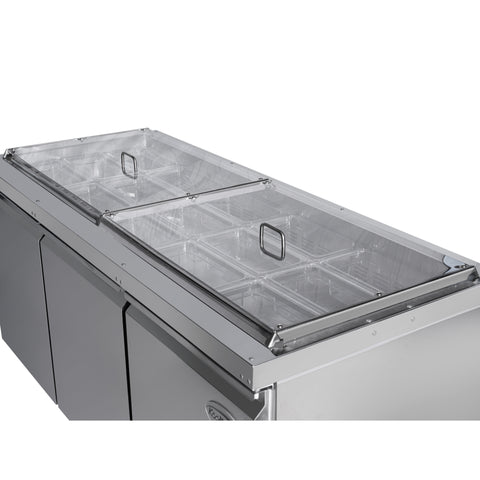 72 in. Commercial Refrigerated Prep Station Cold Table, Stainless-Steel Refrigerator with 15 Pan Storage with Cover and Three Adjustable Shelves, ETL Listed (KM-RBT-72C)