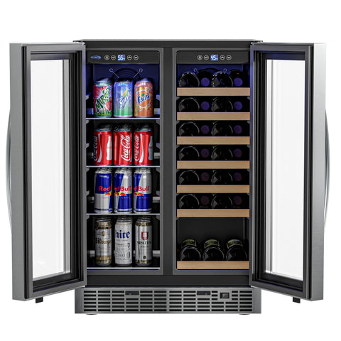 24 in. Dual Zone, Full Glass Door, 21-Bottle/60-Can Wine and Beverage Cooler, Freestanding or Built-in Unit, 4 cu ft. KM-CWB1830-SS.