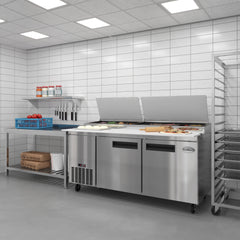 71 in. Two Door Commercial Pizza Prep Refrigerator in Stainless-Steel (KM-RPPS-2DSS)