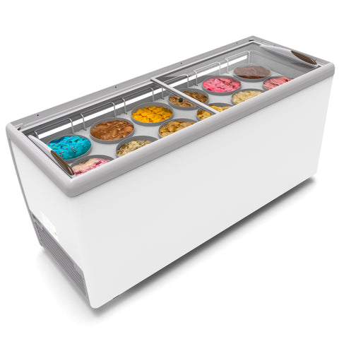 70 in. 12 Tub Ice Cream Dipping Cabinet Display Freezer with Sliding Glass Door, 20 cu. ft. KM-ICD-71SD.