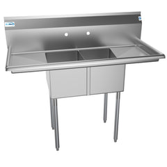 48 in. Two Compartment Stainless Steel Commercial Sink with 2 Drainboards, Bowl Size 12"x 16"x 10" SB121610-12B3.