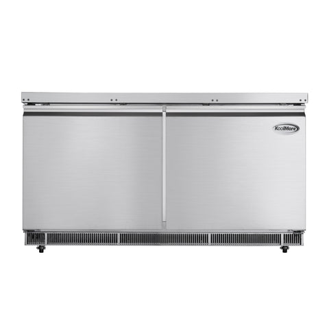 60 in. Commercial Refrigerated Prep Station Cold Table, Stainless-Steel Refrigerator with 12 Pan Storage with Cover and Two Adjustable Shelves, ETL Listed (KM-RBT-60C)