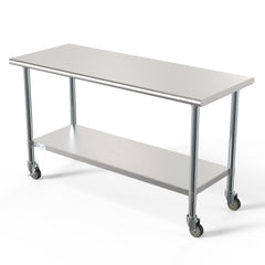 24" x 60" 18-Gauge 304 Stainless Steel Commercial Work Table with Casters, CT2460-18C.